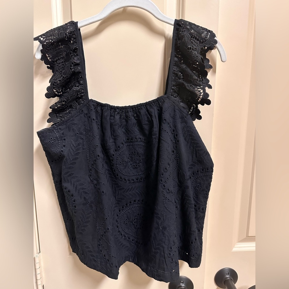 Evereve black eyelet and lace cotton tank